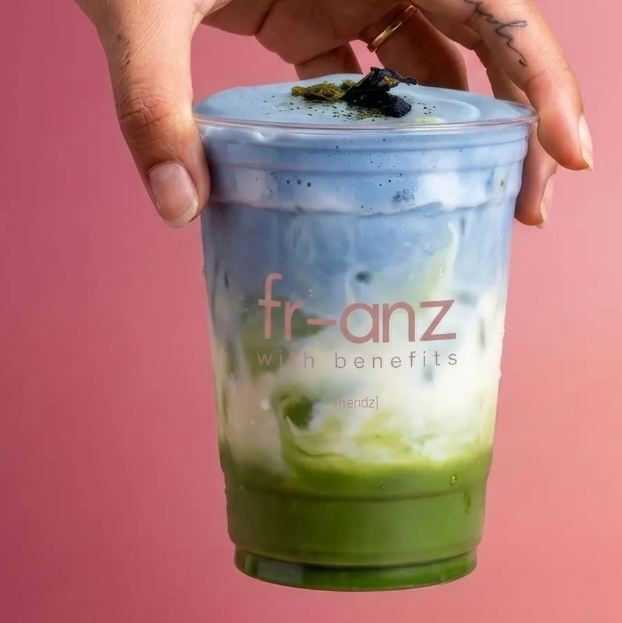Blue Sky Matcha with blue spirulina foam