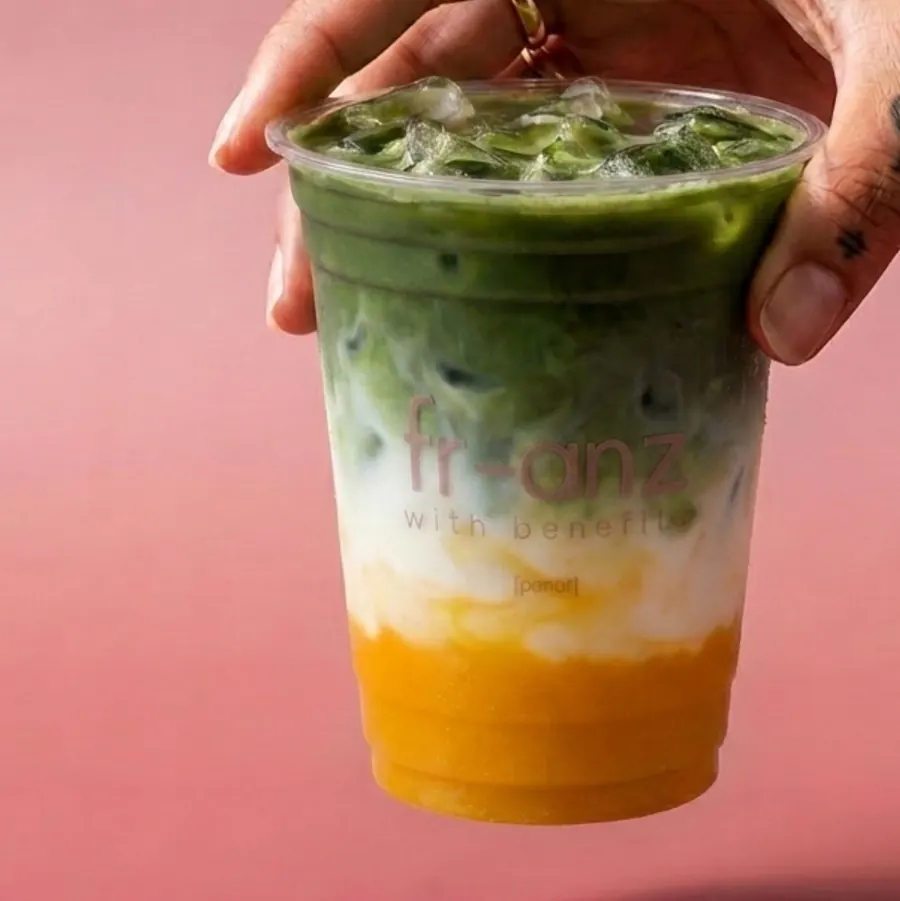 Mango Matcha layered over mango purée