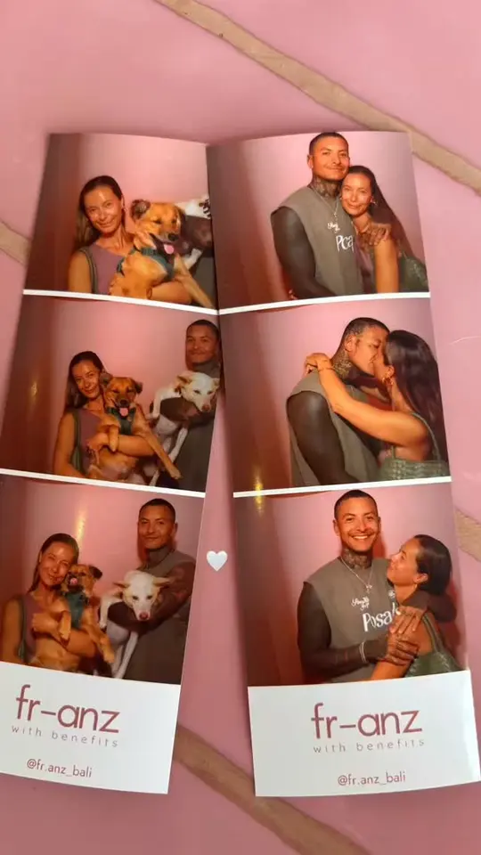 Two photobooth strips of a couple and their dog